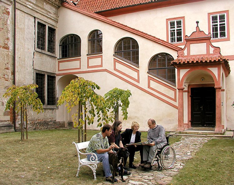 A Brainstorming Session in front of the Monastery Monastery of Ritters of Crusaders order with red star, foto: Lubor Mrázek