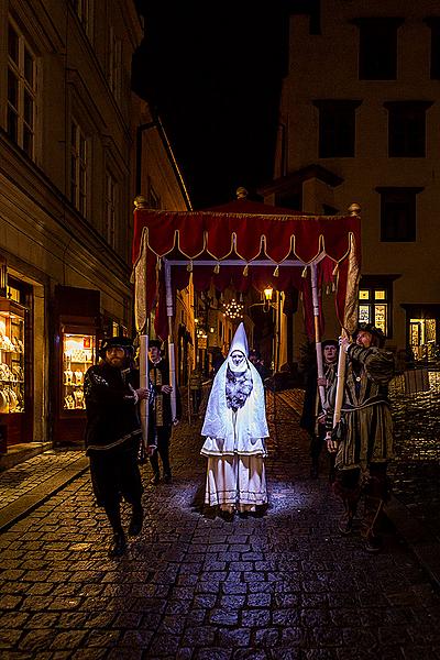 Jesuleins Postamt Zum Goldenen Engel und Ankunft der Weißen Frau 7.12.2014, Advent und Weihnachten in Český Krumlov