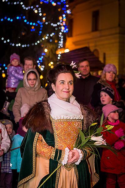 Jesuleins Postamt Zum Goldenen Engel und Ankunft der Weißen Frau 7.12.2014, Advent und Weihnachten in Český Krumlov