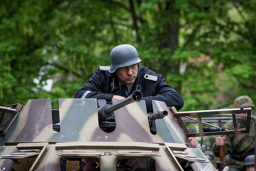 Show of WWII military equipment and battle demonstration in Český Krumlov, 9.5.2015