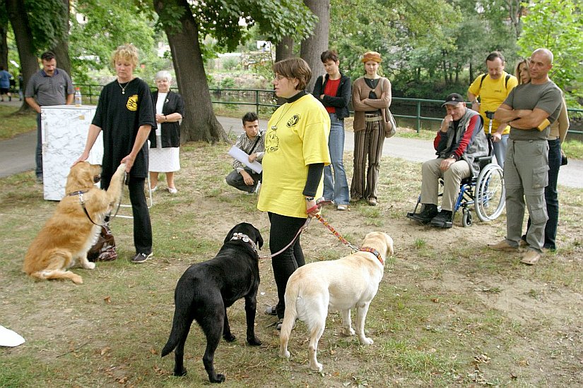 Ukázky práce asistenčních psů 'Pomocné tlapky' - Canisterapie, Den s handicapem, Český Krumlov 11. září 2004, foto: Lubor Mrázek