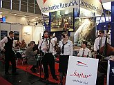 Presentation of the town of Czech Krumlov at the trade fair in Munich, exposition of the Czech Republic, cimbalon folk band 