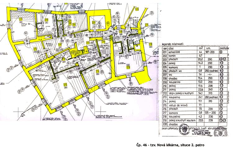Zámek č. p. 46 - Nová lékárna, rekonstruované prostory zámecké lékárny č.p. 46 k pronajmutí, 2. patro - situace, zdroj: archiv SHZ Český Krumlov