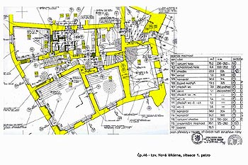 Zámek č. p. 46 - Nová lékárna, rekonstruované prostory zámecké lékárny č.p. 46 k pronajmutí, 1. patro - situace, zdroj: archiv SHZ Český Krumlov 