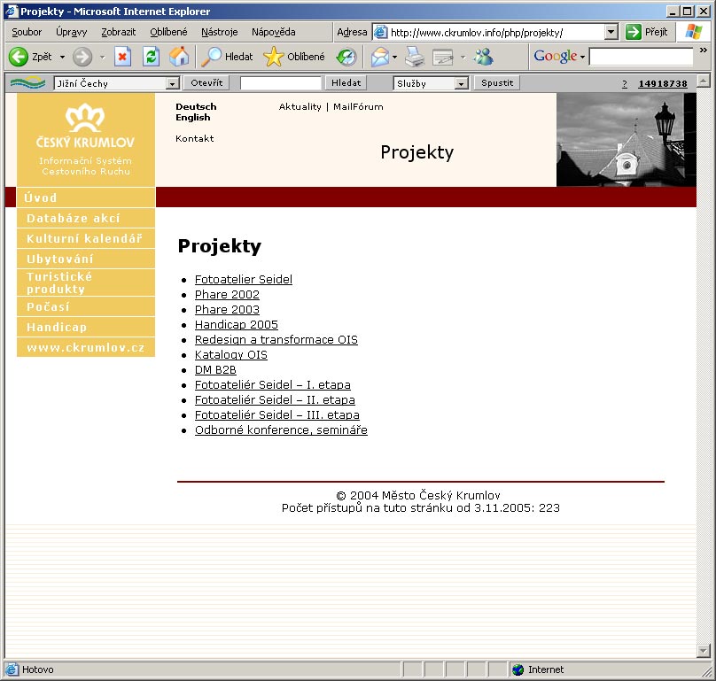 Webseiten der Projekte im Rahmen des OIS der Region Český Krumlov