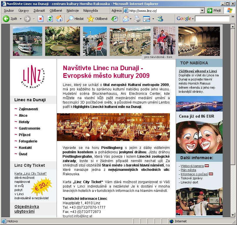 www.linz.cz - Titelseite