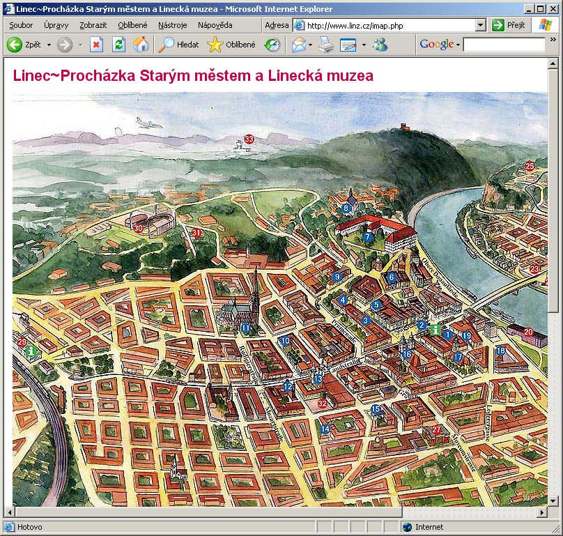 www.linz.cz - sensitiver Stadtplan von Linz