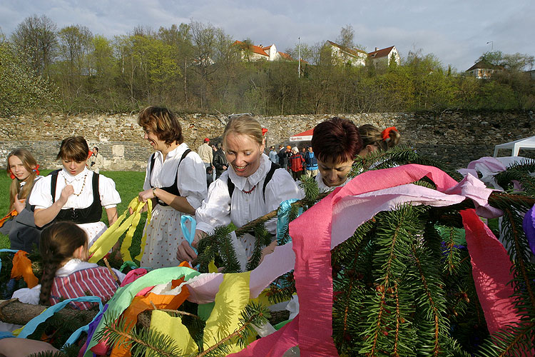 Kouzelný Krumlov - stavění májky, 30. dubna 2006, Pivovarská zahrada, Český Krumlov, foto: © Mgr. Lubor Mrázek