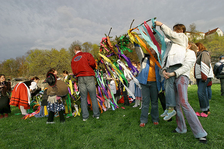 Kouzelný Krumlov - stavění májky, 30. dubna 2006, Pivovarská zahrada, Český Krumlov, foto: © Mgr. Lubor Mrázek