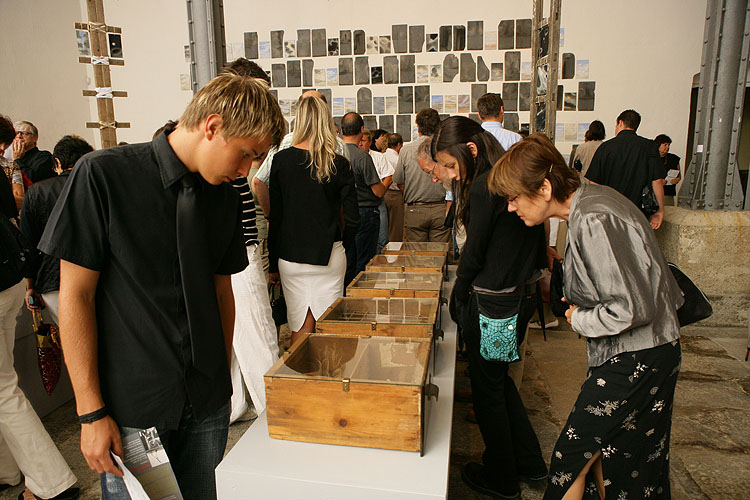 Geoffrey Hendricks: krabice, žebříky, břidlicové tašky a nebe, otevření výstavy 14. července 2006, Egon Schiele Art Centrum, foto: © 2006 Libor Sváček