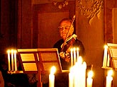 Jaroslav Tůma (organ), Bohuslav Matoušek (violin), Anna Fliegerová (violin), Milan Kraus (violoncello), Closter Church and Cross Passage, 23th August 2006, Zlatá Koruna Royal Music Festival, photo: © 2006 Lubor Mrázek 