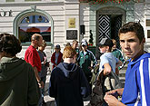 Krumauer Schüler als lebende Schachfiguren, Fußballspieler als Sieger in Gmunden, 22.9.2007, Foto: © 2007 Lubor Mrázek 