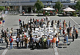 Krumauer Schüler als lebende Schachfiguren, Fußballspieler als Sieger in Gmunden, 22.9.2007, Foto: © 2007 Lubor Mrázek 