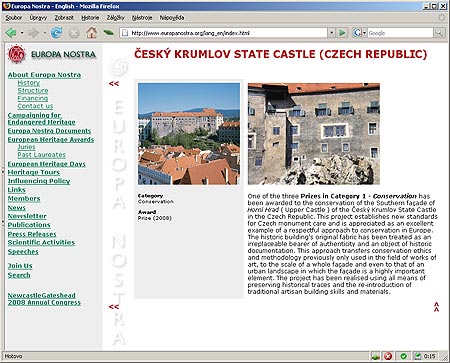 Zámek Český Krumlov získal cenu Europa Nostra 2008, zdroj: www.europanostra.org 