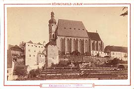 Church of St. Vitus in Český Krumlov with original Baroque tower, historical photo 