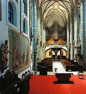 Church of St. Vitus in Český Krumlov, view from presbytary to main nave 