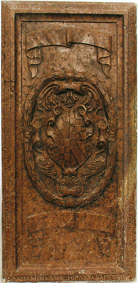 Church of St. Vitus in Český Krumlov, tombstone of Anna Marie von Rosenberg, geb. von Baden at the entrance to the chapel of St. Jan Nepomuk