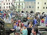 Convoy of American Jeeps at town square in Český Krumlov. Celebrations of the 56th anniversary of liberation by U.S. army in May 4 2001, photo by: Lubor Mrázek
