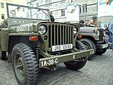 American Jeeps at town square in Český Krumlov. Celebrations of the 56th anniversary of liberation by U.S. army in May 4 2001, photo by: Lubor Mrázek