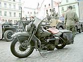 Historical motorcycle at town square in Český Krumlov. Celebrations of the 56th anniversary of liberation by U.S. army in May 4 2001, photo by: Lubor Mrázek